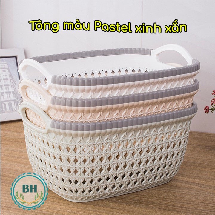 Rổ Nhựa Giả Đan Mây Có Quai Cầm Việt Nhật - Nhựa  Bảo Hưng