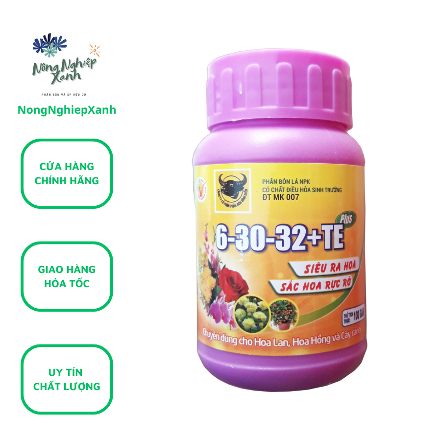 Phân Bón Lá Đầu Trâu NPK Chuyên Dùng Cho Hoa Lan Hồng Và Cây Cảnh Giúp Cây Siêu Ra Hoa - Sắc Hoa Rực Rỡ 6-30-32+TE Hủ 100gr