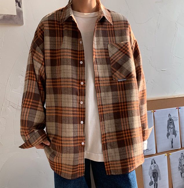 Áo khoác sơ mi caro nam nữ unisex tay dài dáng rộng Hàn Quốc áo sơ mi kẻ caro phong cách trẻ trung năng động - DOYKOY