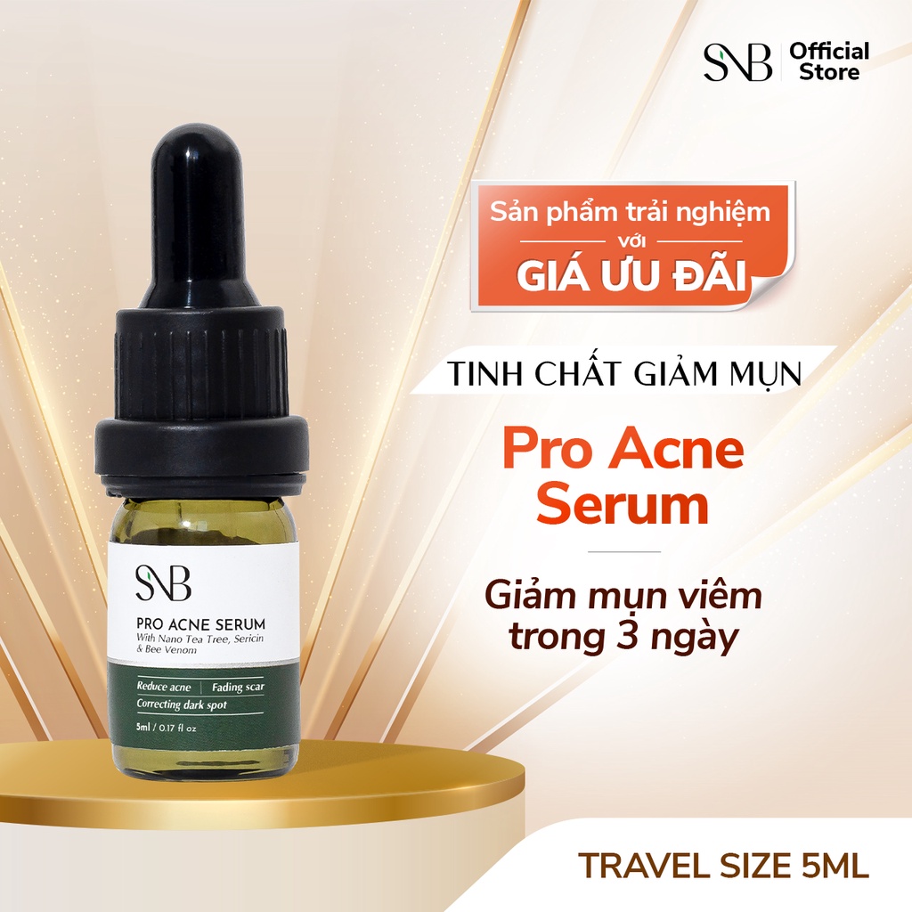 Serum giảm mụn sáng da snb pro acne serum 5ml chiết xuất tràm trà, nọc ong, tơ tằm