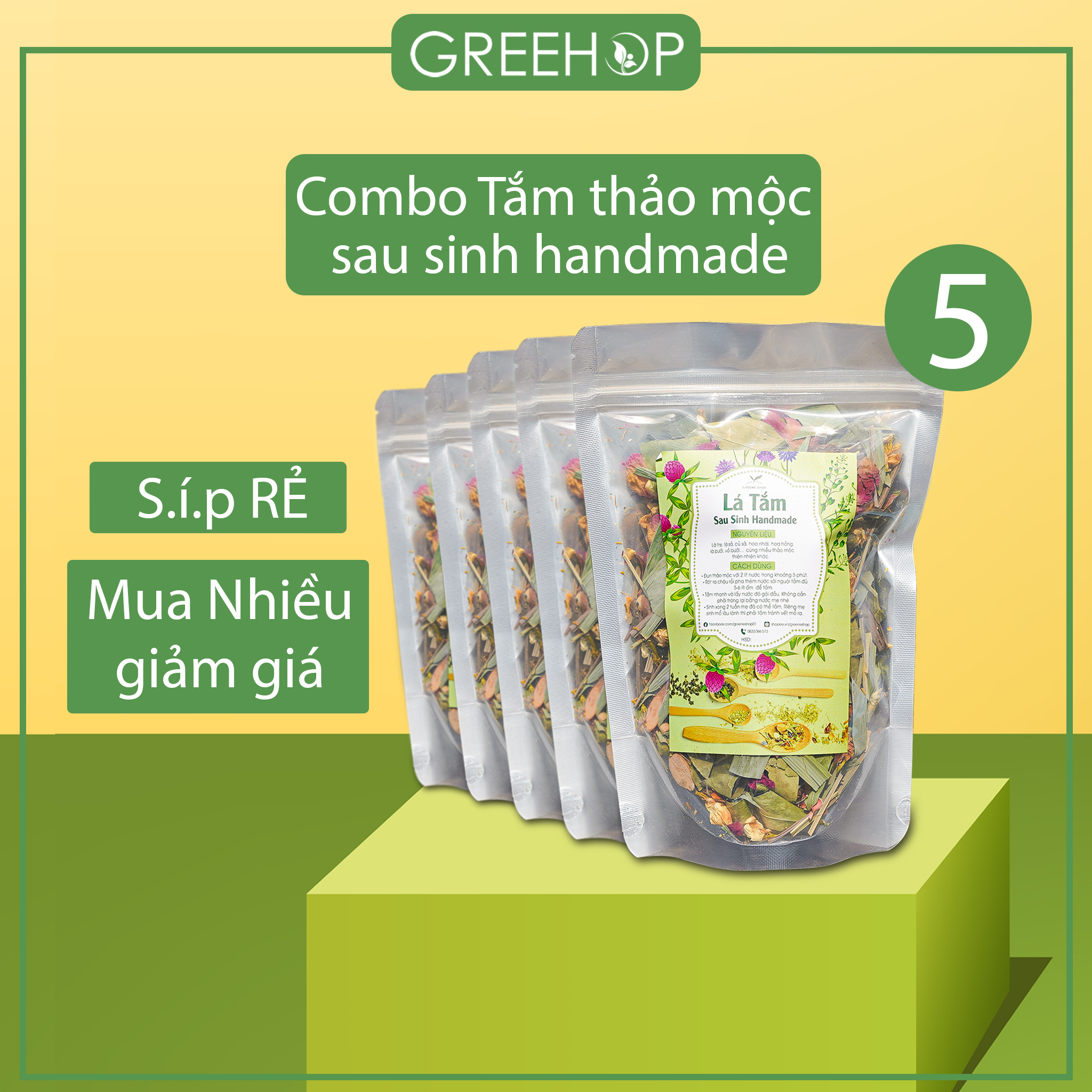 Combo tắm thảo mộc sau sinh GREEHOP Handmade