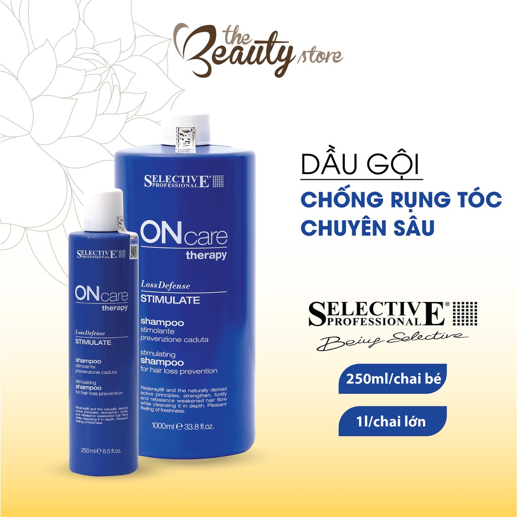 Dầu gội đầu ngăn ngừa chống rụng giúp kích thích mọc tóc không kích ứng da đầu giúp tóc dày chính hãng Selective hàng chuẩn Ý dung tích 1000ml The Beauty Store