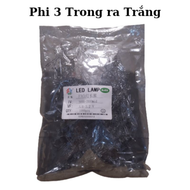 Gói 1000c led trong phi 3 đủ mầu 2.0-3.2vdc loại tốt