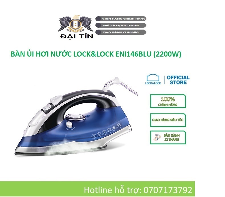 [HCM]ENI146BLU - BÀN ỦI HƠI NƯỚC LOCK&LOCK 2200W (MÀU XANH) – BẢO HÀNH CHÍNH HÃNG 12 THÁNG
