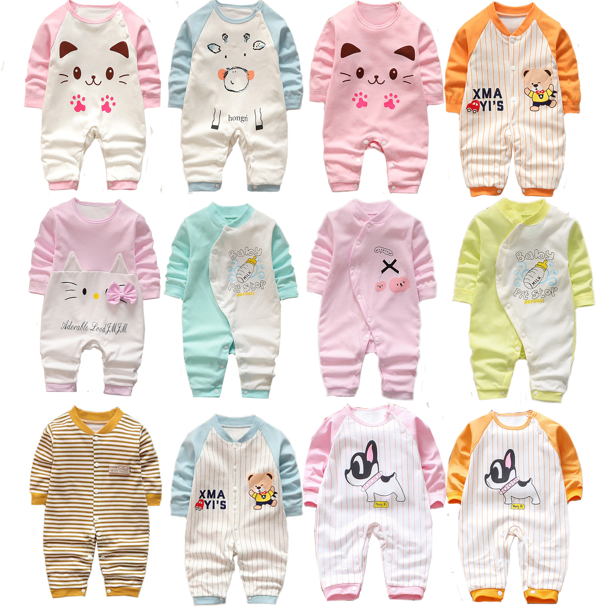 Body suit cotton liền quần dài tay bé trai bé gái (áo liền quần, body suit, sleep suit, body thu đông)(Hàng Quảng Châu xuất Hàn) TTS170