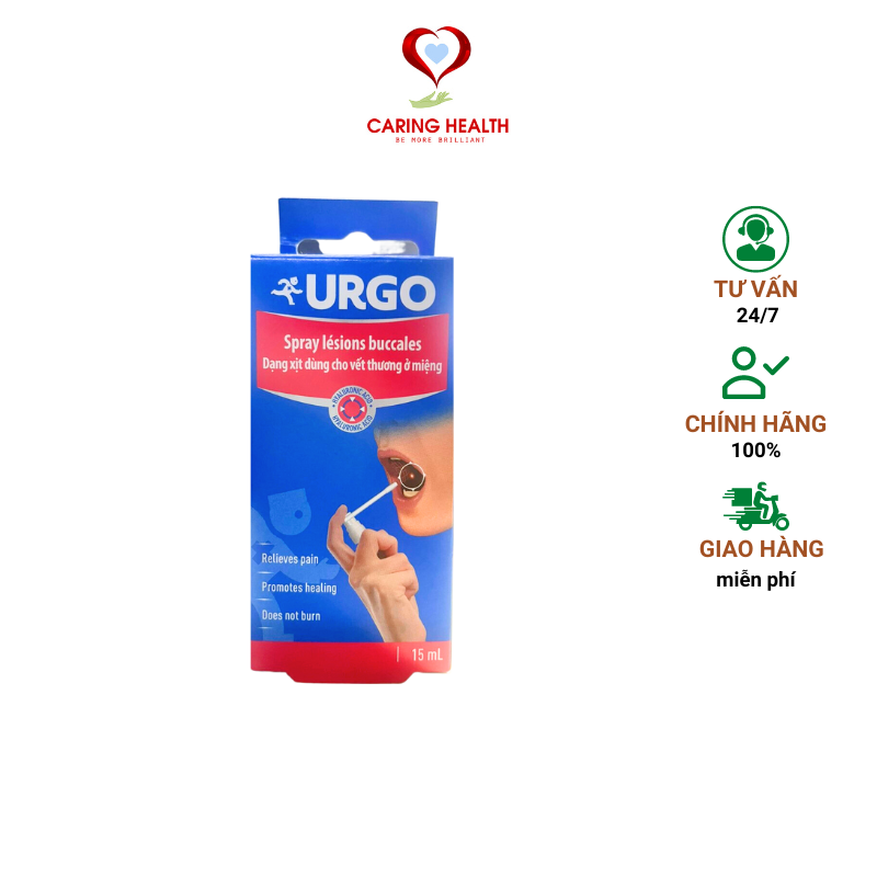 Chai xịt Urgo Spray Lesions Buccales giúp lành loét miệng hoặc vết thương miệng