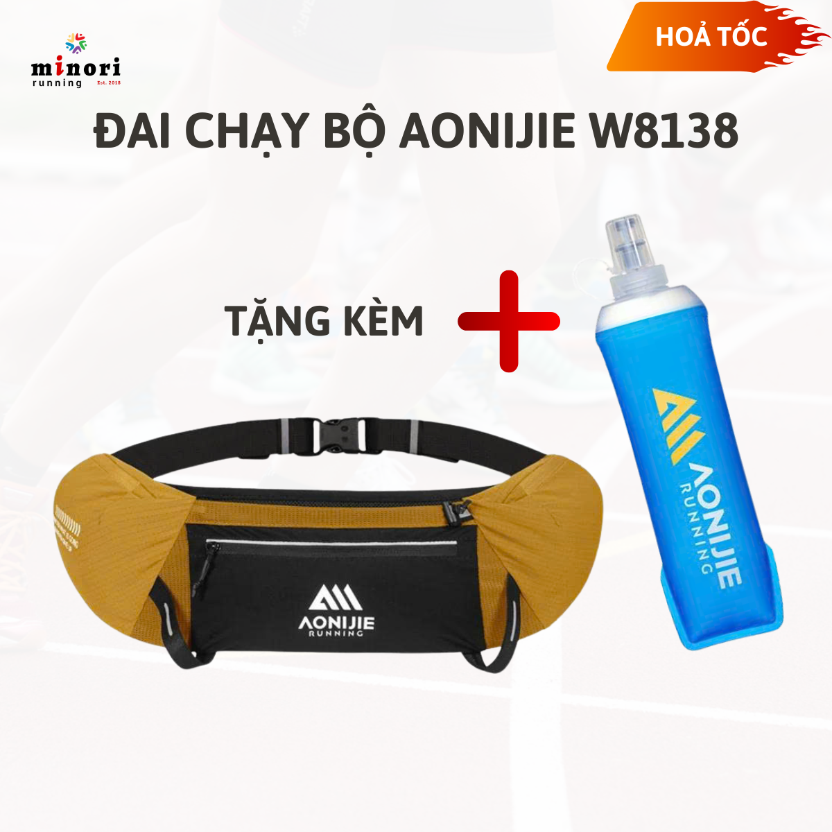 Đai chạy bộ túi đeo hong chính hãng Aonijie W8138 tặng kèm bình nước mềm 500ml tùy chỉnh được dễ dàng, ngăn chứa lớn gắn được gậy leo núi