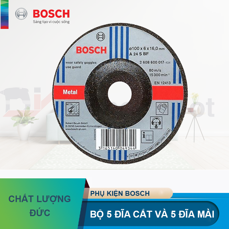 Bộ 5 đĩa cắt 2x100mm và 5 Đĩa mài 6x100mm Bosch (Đen)