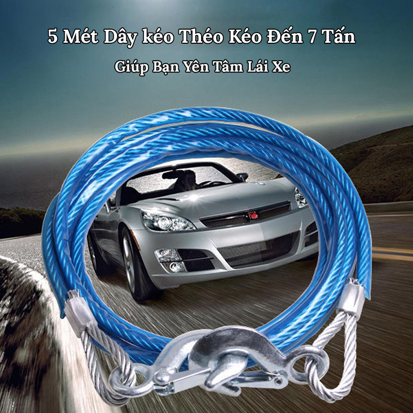 Cáp Kéo Xe Ô Tô Lõi Kim Loại Siêu Bền Dài 5M Chịu Lực Đến 7 Tấn
