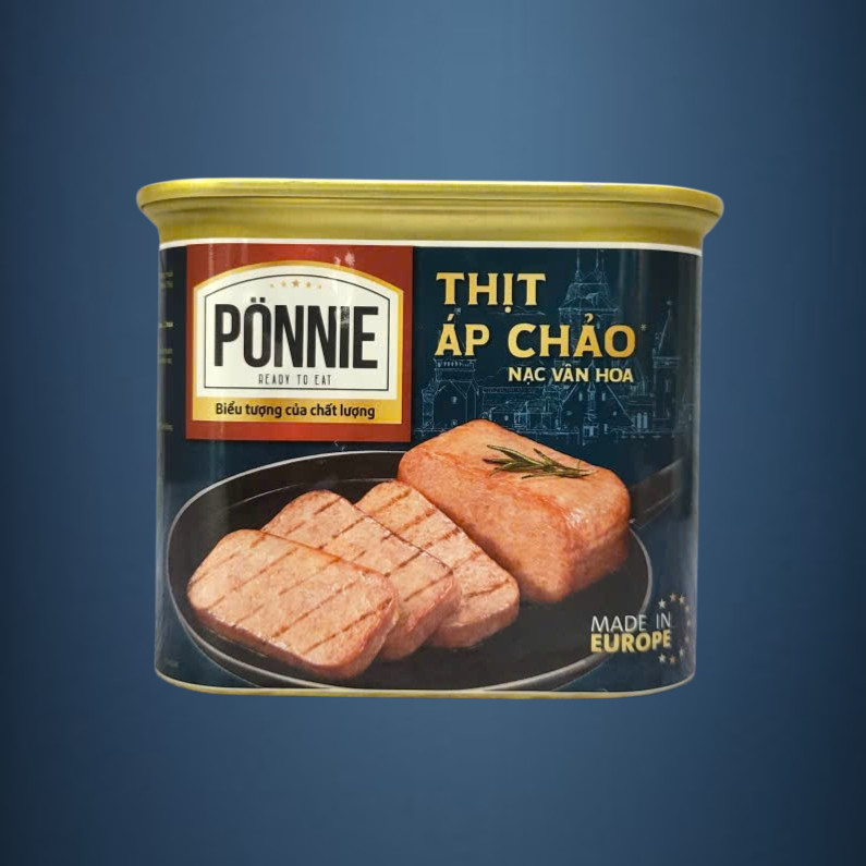 PONNIE - HỘP LỚN 340g - THỊT ÁP CHẢO NẠC VÂN HOA HÀ LAN Canned Meat