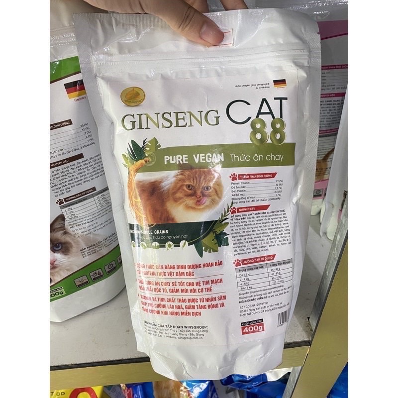 Hạt thức ăn chay Ginseng Cat 88 dùng cho mèo muốn giảm cân ăn kiêng
