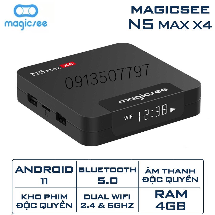 Android Tivi Box Magicsee N5 max X4 phiên bản 2022 - Ram 4GB Rom 32GB Amlogic S905X4 - Android 11