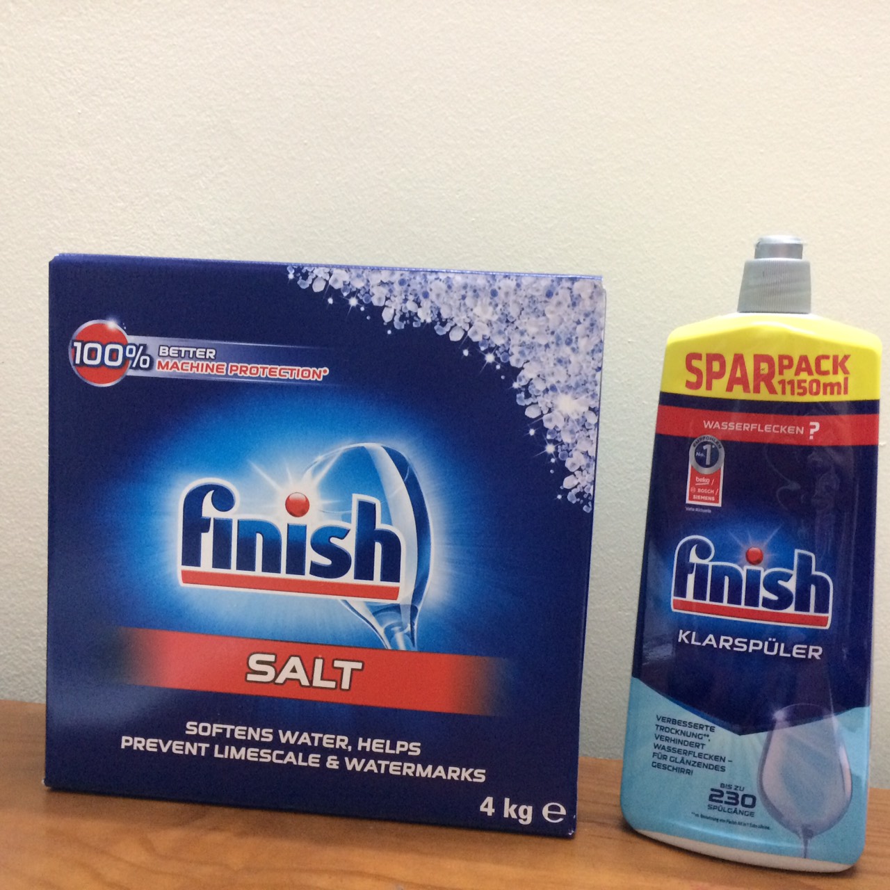 Combo Muối rửa chén Finish 4kg + 750ml Nước làm bóng Finish chuyên dùng cho Máy rửa chén