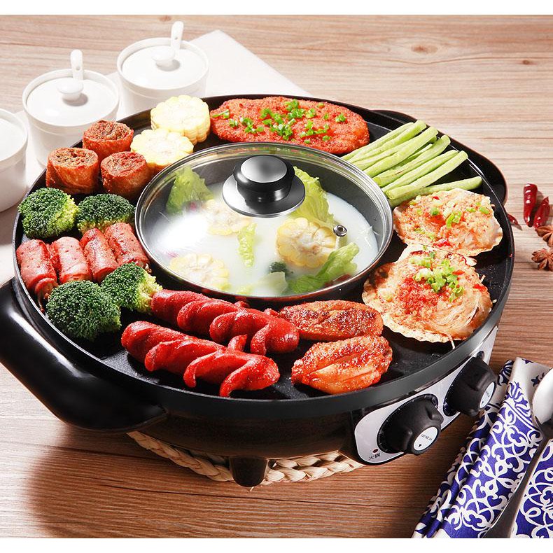 Nồi Lẩu Nướng Điện Đa Năng, Bếp nướngLẩu Điện 2 Ngăn Đa Năng Mini. Nồi Lẩu Điện Mini Đa Năng 2 Ngăn, Nồi Nướng Điện Siêu Tốc Chống Dính Thế Hệ Mới 2020