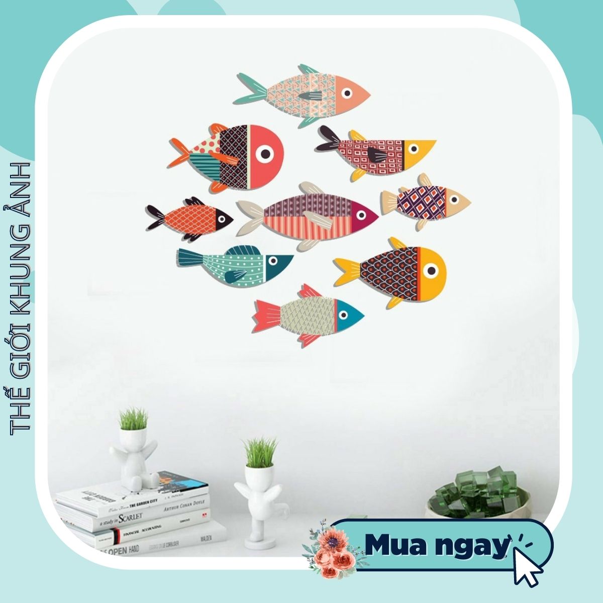 Bộ cá decor - 9 em cá dán tường siêu dễ thương - kèm sẵn băng keo dán tường 2 mặt