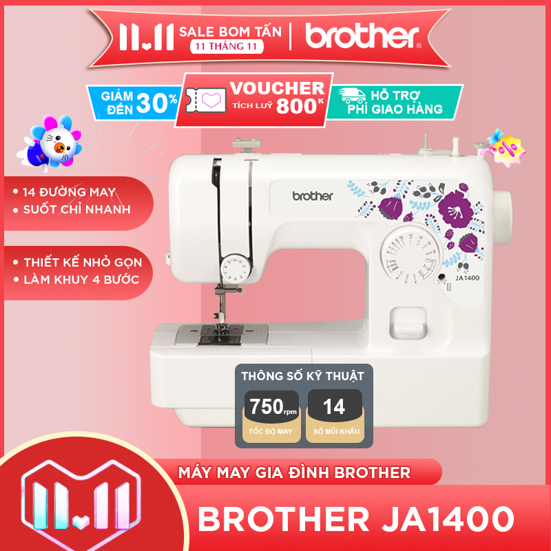 Máy may gia đình đa năng cao cấp Brother JA1400 Hàng chính hãng NHẬT BẢN, máy may cơ, 14 đường may, suốt chỉ nhanh, 4 bước làm khuy, Bảo hành 12 tháng