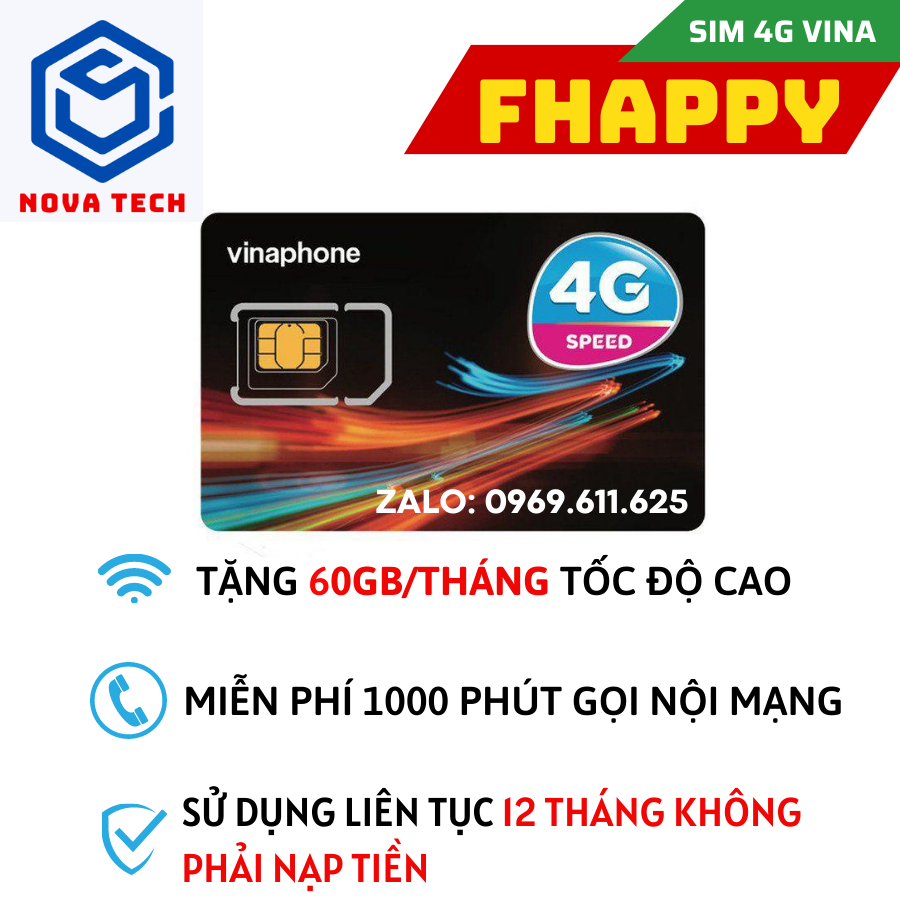 Sim 4g vinaphone fhappy 60gb/tháng + miễn phí 1000 phút gọi nội mạng - td49 - 100gb/tháng - bảo hành 1 năm . freeship - chưa kích hoạt.