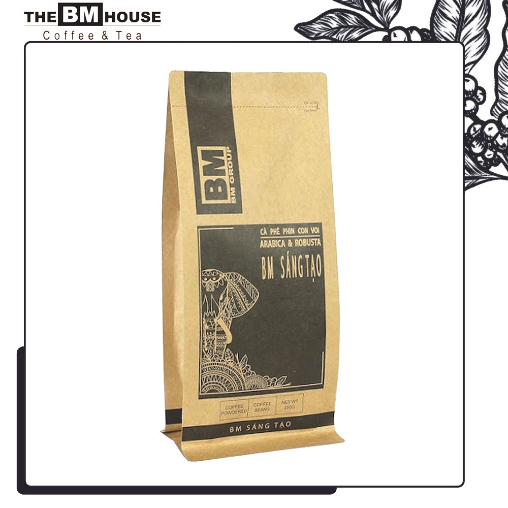 Cà phê bột mix robusta & arabica - bm sáng tạo - gói 250g - hái chín rang mộc nguyên chất - bm group