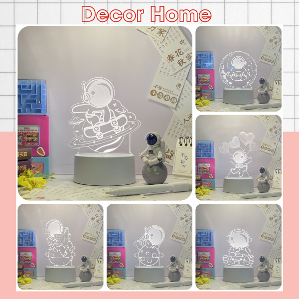 Đèn ngủ để bàn 3D, đèn trang trí decor phòng ngủ phi hành gia 3 chế độ sáng 24Decor