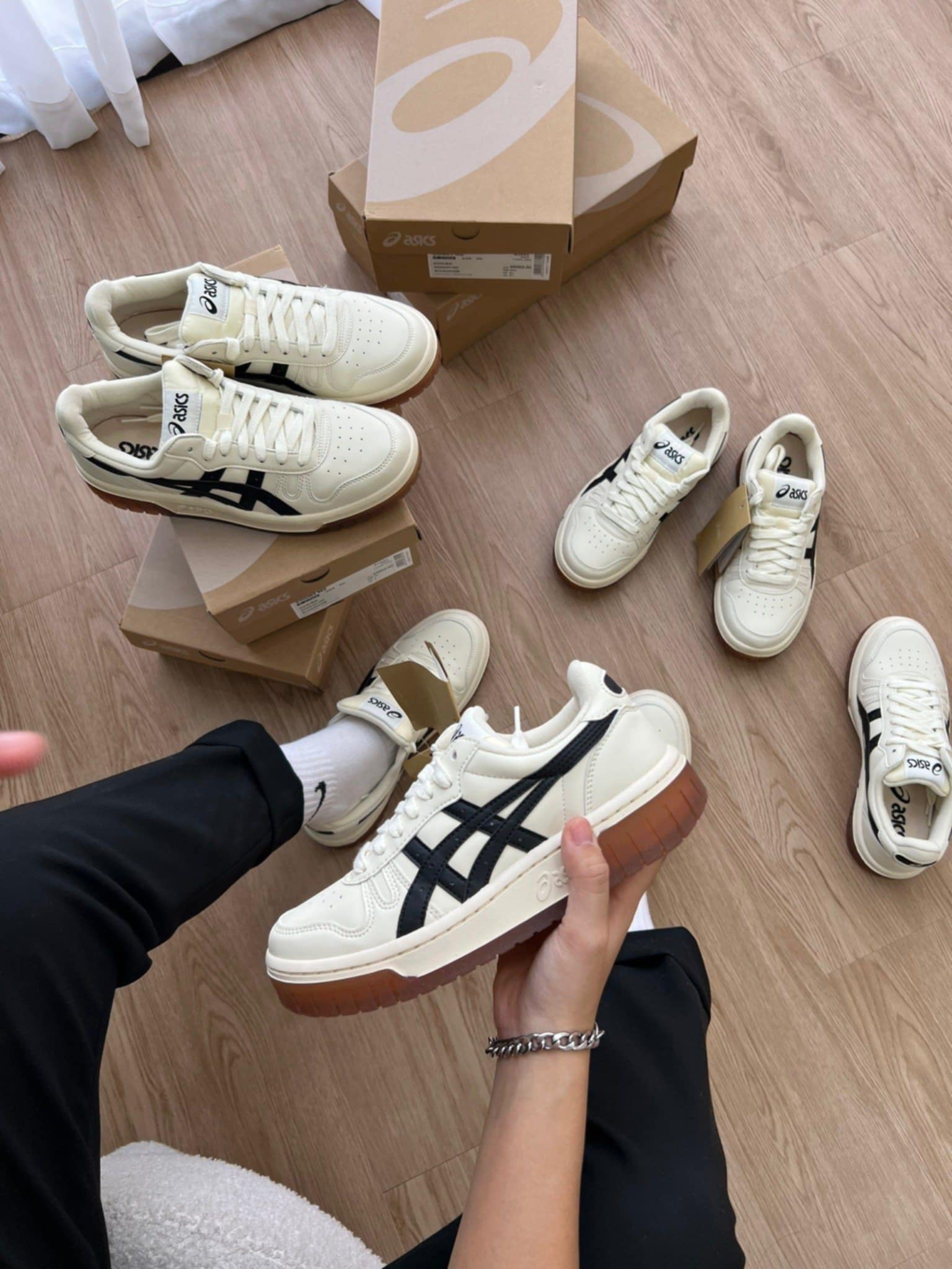 Giày thể thao Asics Court MZ Cream Black Gum Nam Nữ Bản Cao Cấp, Giày Đế Cao Su asics Nguyên Khối Đ