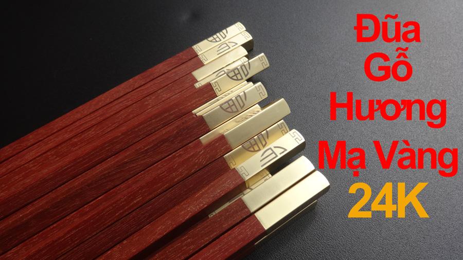 Bộ 10 Đôi Đũa Gỗ Hương Đỏ Mạ Vàng 24K D4