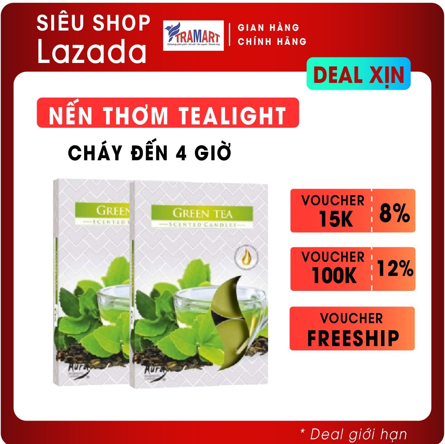 Hộp 6 nến tealight thơm green tea bartek candles ftramart ftm-bat0674