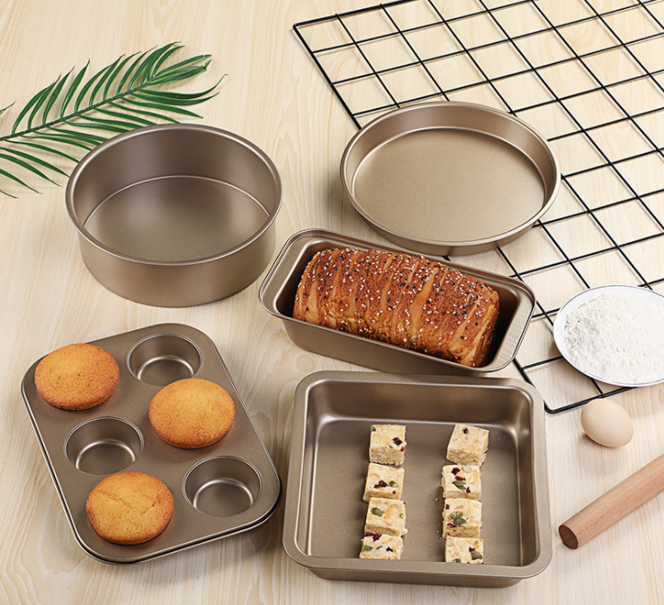 Bộ 5 khuôn làm bánh chống dính cao cấp màu gold đenthyna shop