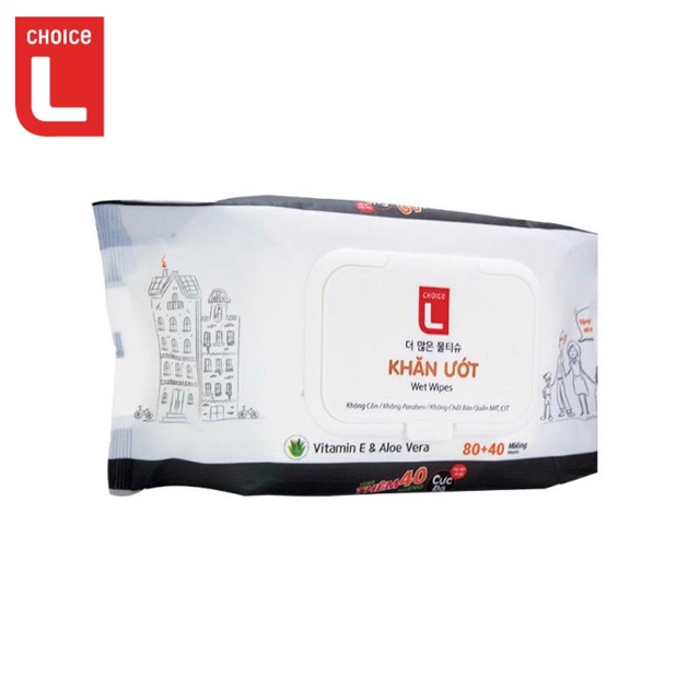 [COMBO 2 BỊCH] KHĂN ƯỚT GIA ĐÌNH 120 MIẾNG CHOICE L LOTTE