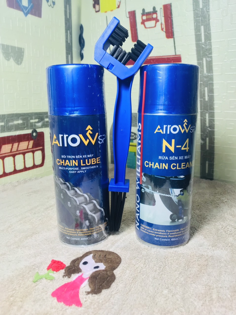Chai Xịt Rửa Và Bảo Dưỡng Sên Xe Máy Đa Năng ArrowSP N-4 Chain Cleaner Và ArrowSP Chain Lube (400ml)