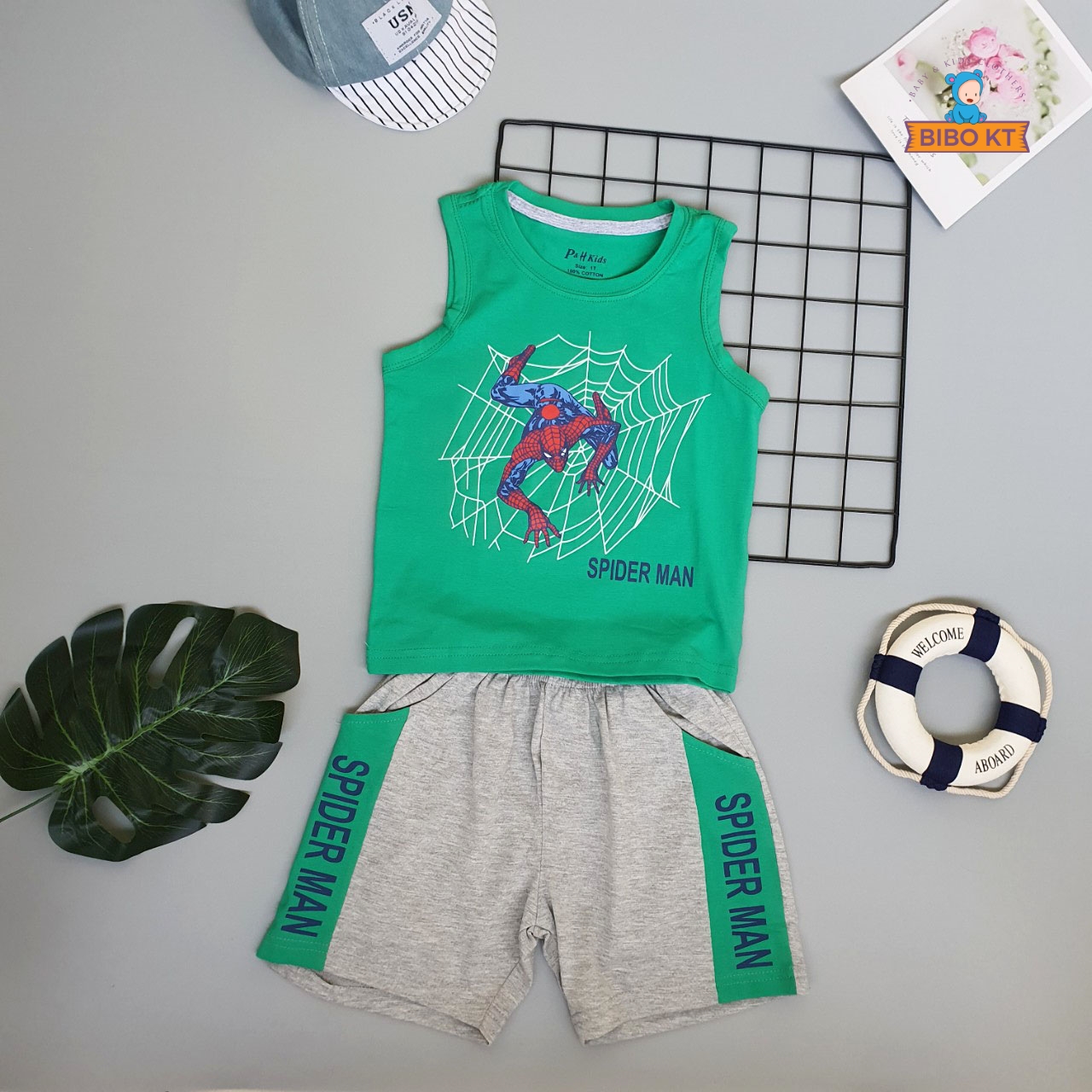 Bộ sát nách cotton 4 chiều siêu nhân VNXK size 1-7