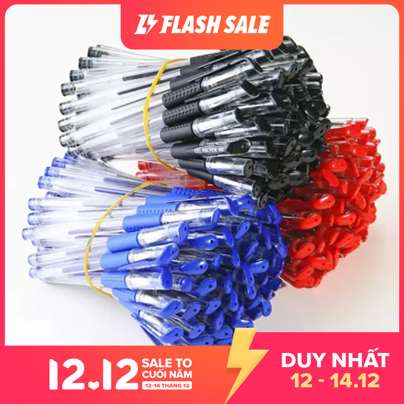 Bộ 50 bút bi nước viết êm tay không lem mực ra tay, bút bi giá rẻ sẵn 3 màu đen xanh đỏ, đồ dùng văn phòng phẩm cho học sinh, văn phòng