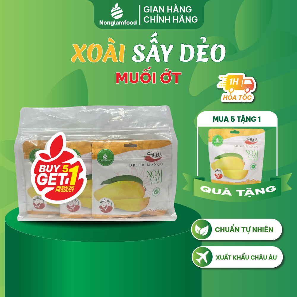 [Mua 5 tặng 1] Combo 5 túi Xoài muối ớt sấy dẻo Nonglamfood 75g | Ăn vặt đẹp da | Healthy Snack | Ăn vặt văn phòng