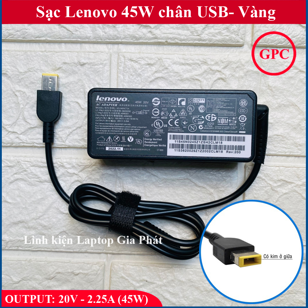 Sạc laptop lenovo 20v 2.25a 45w chân vuông usb