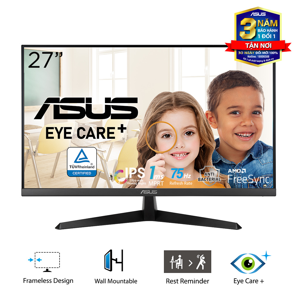 Màn Hình Bảo Vệ Mắt ASUS VY279HE-W 27" trắng IPS 1ms MPRT 75Hz Full HD Viền Mỏng Bảo Vệ Mắt Eye Care Plus
