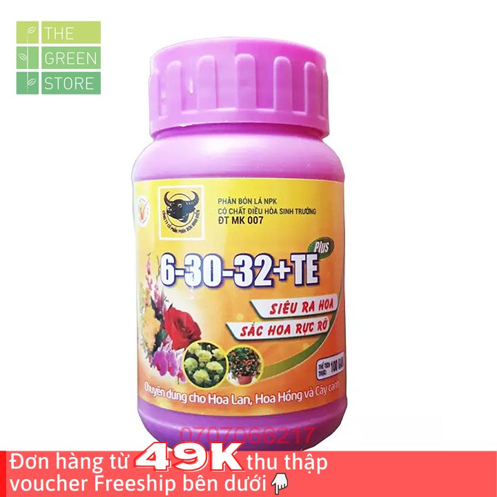 Phân bón Đầu Trâu NPK 6-30-32+TE (100g) kích ra hoa, sắc hoa đẹp, lâu tàn cho hoa lan, hoa hồng, mai vàng, hoa cây cảnh, rau ăn quả, cây ăn trái
