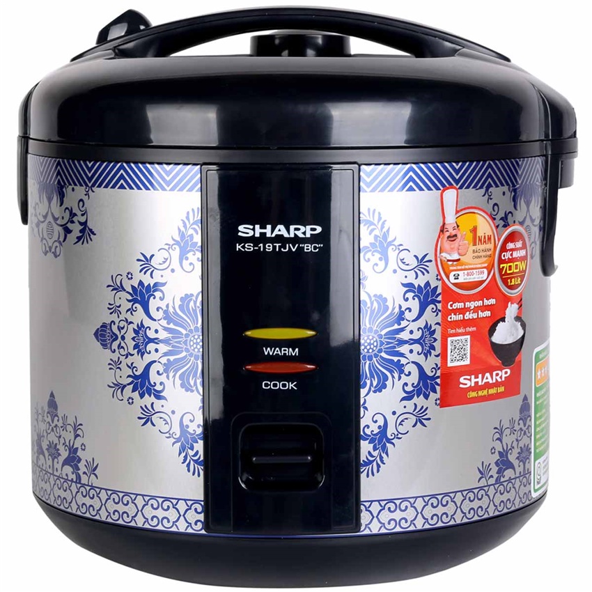 Nồi Cơm Điện Nắp Gài Sharp Ks-19tjv 1.8 Lít Lòng Nồi Phủ Chống Dính, Công Suất 700w, Nấu Cơm Và Hâm Nóng Lên Đến 5 Giờ, Nắp Thoát Hơi Tiện Dụng, Sử Dụng Đơn Giản, Phù Hợp Cho Gia Đình Từ 4- 6 Thành Viên, Bảo Hành 1 Năm.