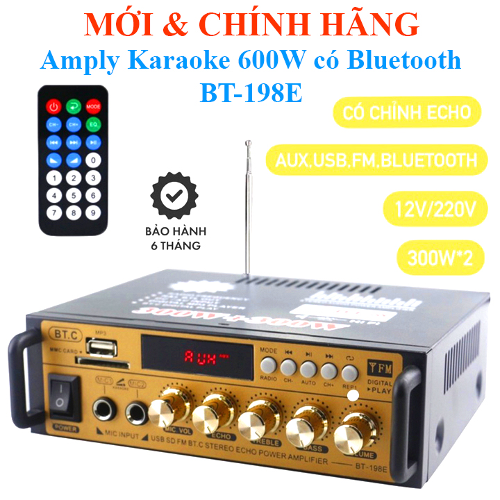 Amply karaoke bluetooth 600w bt-198b cho gia đình & xe hơi, bt-309a, g919, bt-198a bt-198e