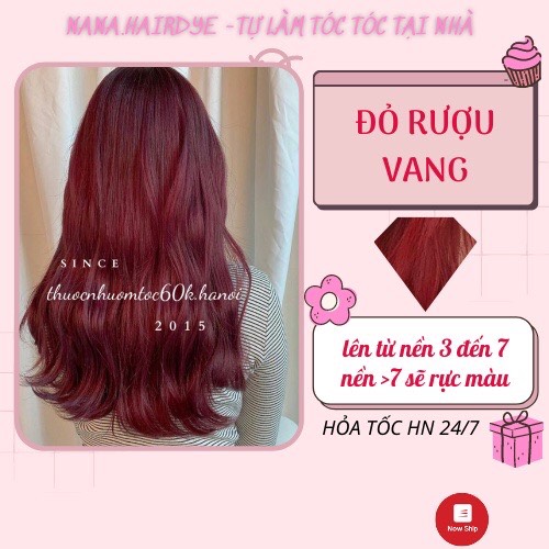Thuốc nhuộm tóc màu Đỏ Rượu Vang/Đỏ Rượu kèm oxy trợ dưỡng găng tay