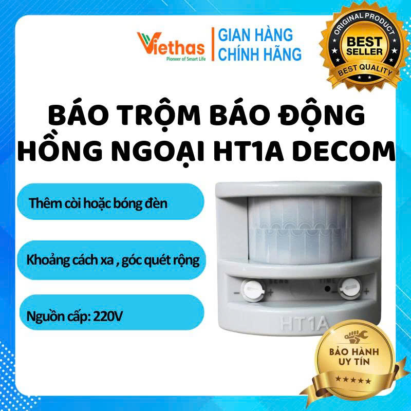 Thiết bị báo động hồng ngoại chống trộm Decom HT1A 5A 300W tích hợp còi báo động công suất lớn, khoảng cách cảm biến 12m