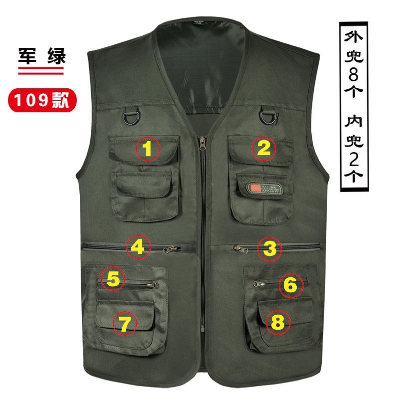 Áo vest nam hai mặt mùa xuân và mùa thu áo vest nhiều túi dáng rộng giản dị áo ghi lê của bố áo khoác vest nam trung niên và cao tuổi
