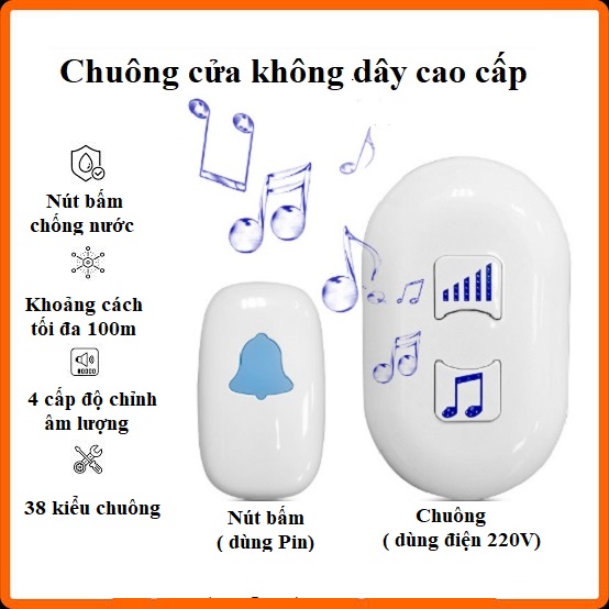 Chuông bấm báo khách, báo thức, gọi giúp đỡ, gọi phục vụ khoảng cách 100m