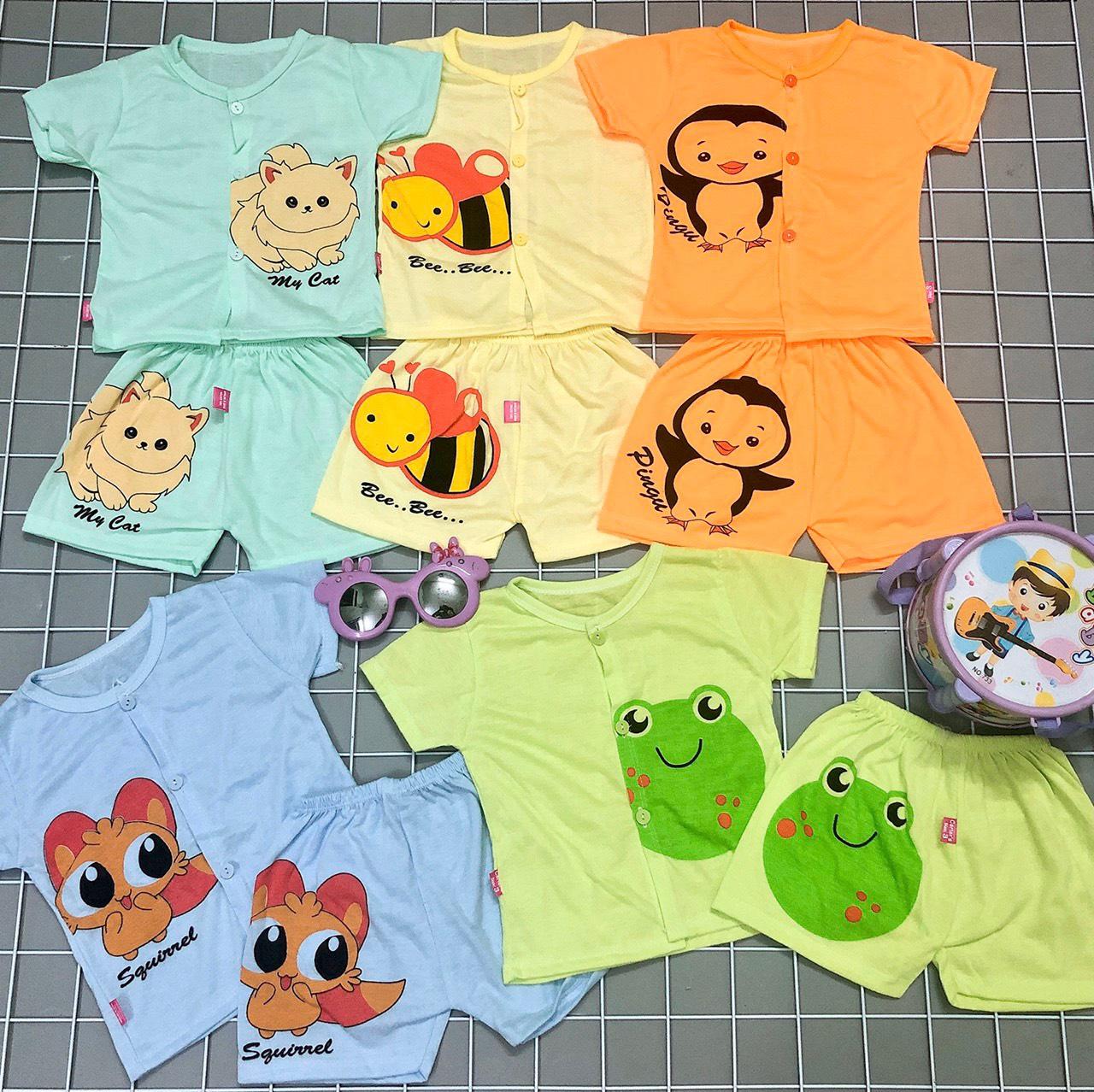 5 bộ cộc cài giữa bé trai/ bé gái cotton 2 chiều 4-14kg