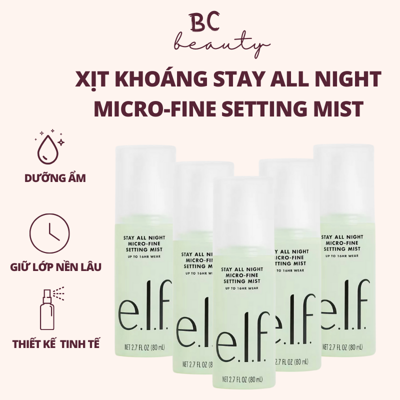 Xịt khoá nền e.l.f stay all night micro-fine setting mist | giữ lớp trang điểm 16h với hạt sương siêu nhỏ, mịn