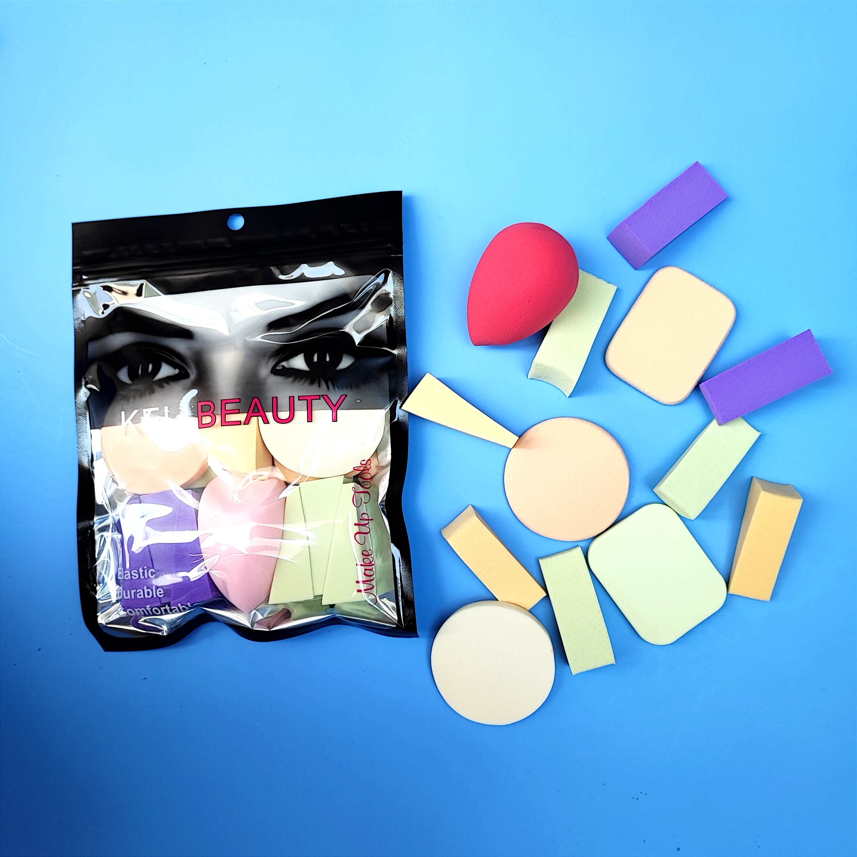 Bông mút trang điiểm đánh phấn KELI nhiều món Makeup Buff