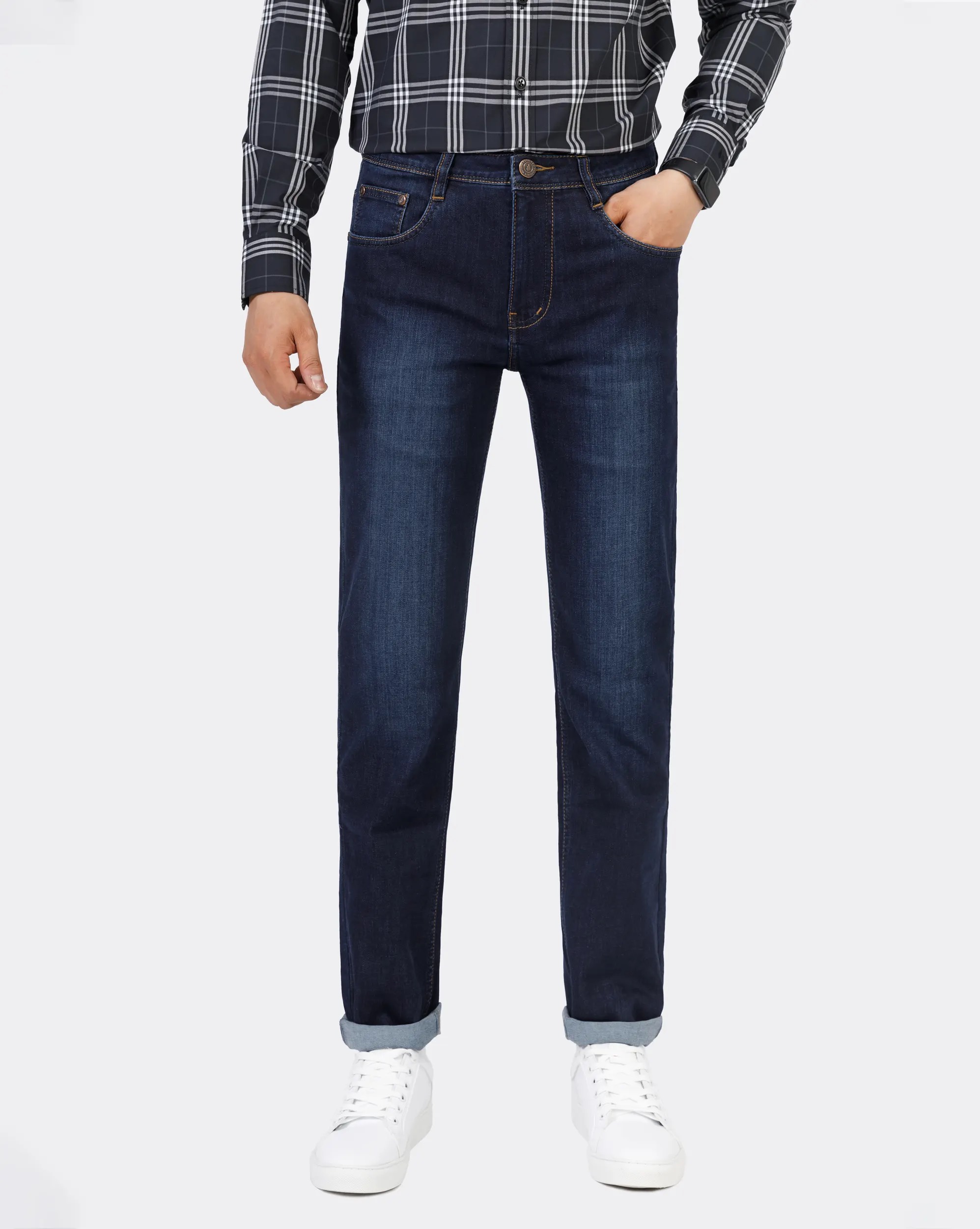 Quần Jean Nam TM20242 XANH WASH TRƠN - Quần Jeans Nam Co Giãn - Quần Bò Nam Thời Trang Cao Cấp Basic - TOMMY JEAN - 2024
