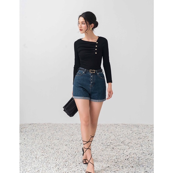 Quần short jean xanh cạp cao orchid gtj5a569