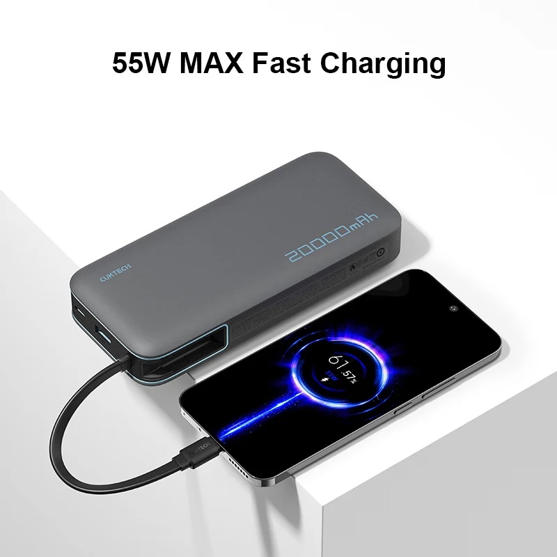 Pin sạc Dự Phòng hỗ trợ sạc nhanh Xiaomi Cuktech P200N tích hợp cáp sạc Type C dung lượng 20000mah Mi Turbo 55W