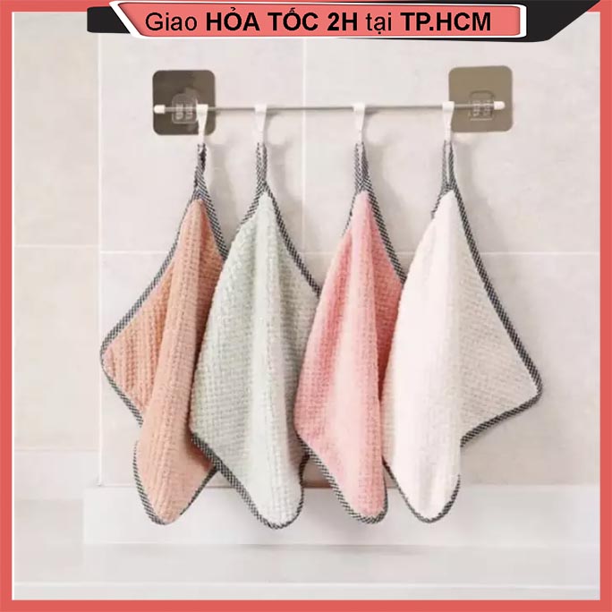 [HCM]Khăn lau tay hình vuông bo viền có quai treo tiện dụng treo trong nhà tắm phòng bếp