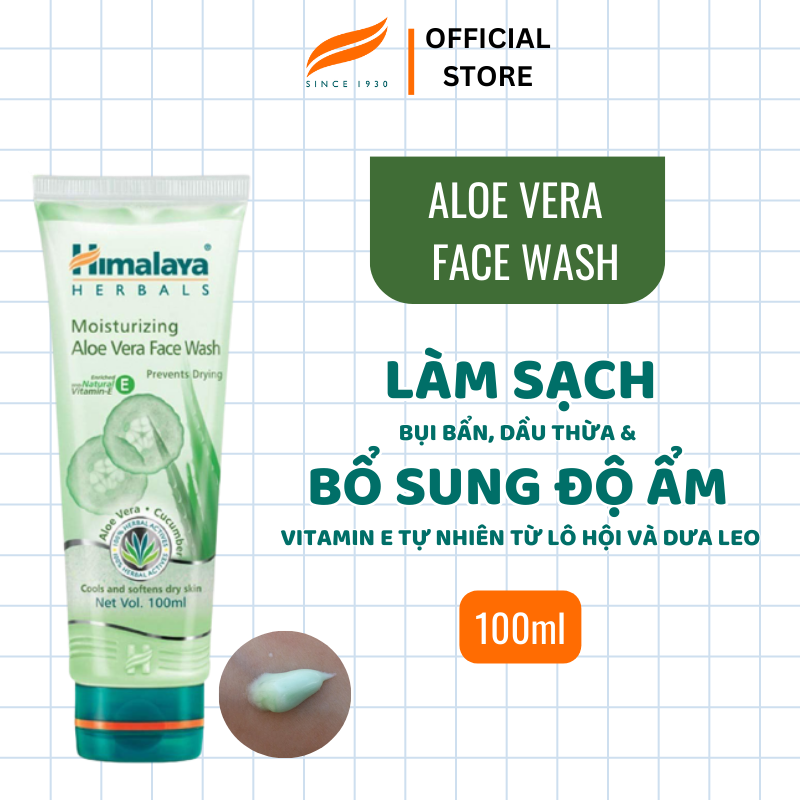 [HSD: 31.5.2025] Sữa rửa mặt dưỡng ẩm da chiết xuất từ lô hội - Himalaya Moisturizing Aloe Vera Face Wash 100ml