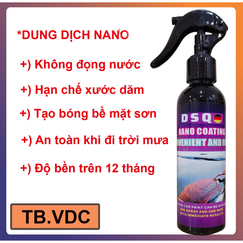 Chai xịt phủ nano kính ôtô - Chống nước cho kính - Phủ bóng sơn Ceramic Wax xe máy ôtô chống bẩn DSQ